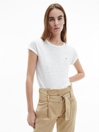Calvin Klein Ruhák HU235972 | Calvin Klein Linen Női Póló Világos Fehér